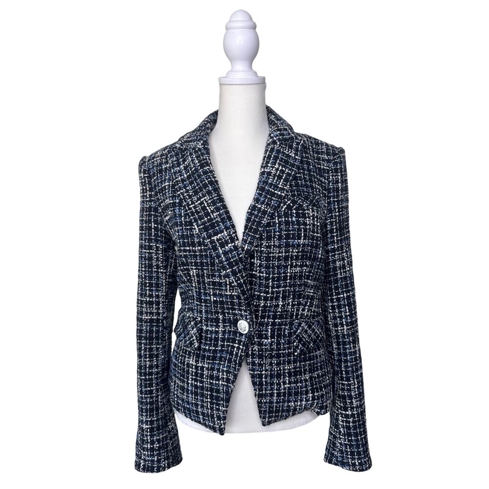VERONICA BEARD Hosanna Tweed Dickey Single Button Blazer Jacket size 2 Blue